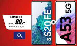 O2 Netz, RNM: Samsung Galaxy A53 5G + Samsung Galaxy S20 FE 5G im O2 Free M für 29,99€/Monat, 99€ ZZG + 110€ Gutschriften