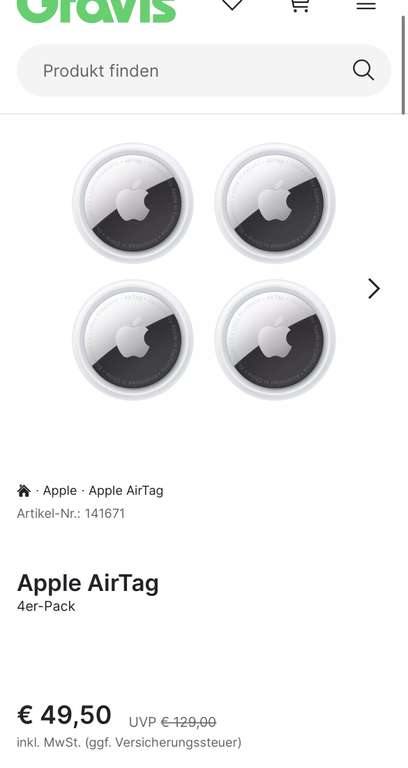 Apple AirTag 4er-Pack [Lokal Erfurt, München]