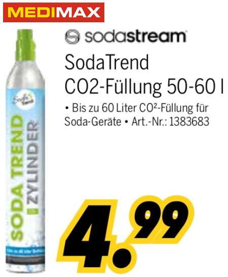 [MEDIMAX] sodastream SodaTrend CO₂-Zylinder Tausch / Füllung 425g Kohlensäure (CO2) für bis zu 60 Liter Tauschzylinder Schraubverschluss