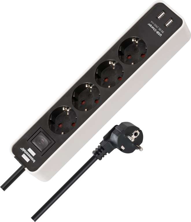 Brennenstuhl 4-Fach Steckdosenleiste Ecolor, 2 x USB, Schalter, 1,5m Kabel (Prime)