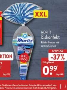 Aldi Nord: Moritz XXL Eis-Konfekt Packung mit 255g Inhalt, Kilopreis: 3,88€, ab 15.08.22