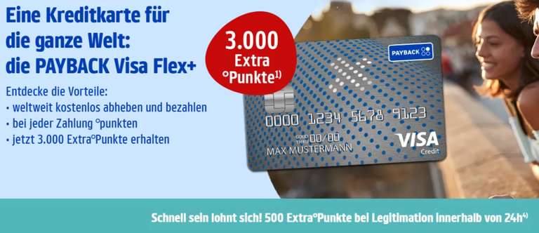 3.000 Payback Extra-Punkte für VISA Flex Kreditkarte + 500 Payback Extra-Punkte für Online-Legitimation über IDnow innerhalb von 24 Stunden