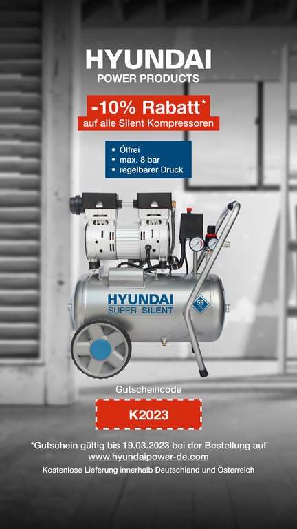 Hyundai Silent Kompressor SAC55752 | 24L | 230V | 8bar | 0,75kW