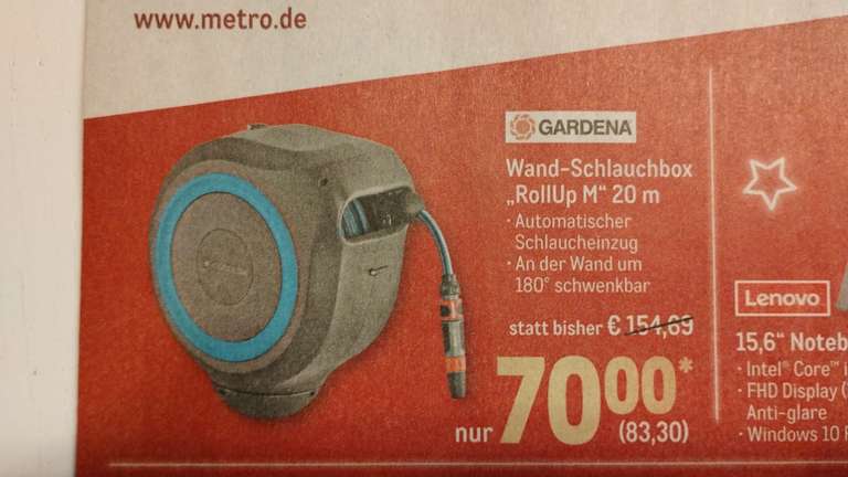 (Metro B2B) Gardena Schlauchbox RollUp M (20m) ab 8.12.22
