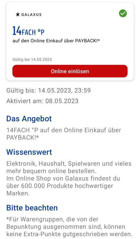 Galaxus 14Fach Payback Punkte (7% Cashback) auf den Online Einkauf über Payback in der Payback App zu finden bis zum 14.05
