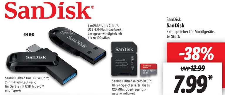 Papa Vervreemding vermogen Lidl] SANDISK Ultra Dual Drive Go USB Stick, 64 GB, Type-C + Type-A | Ultra  Shift USB-3.0-Flash-Laufwerk | microSDXC Speicherkarte je 7,99€ | mydealz