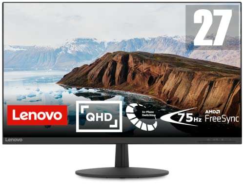 Lenovo L27q-30 68,58 cm Monitor (27 Zoll, 2560x1440, WQHD, 75Hz, WideView, entspiegelt) 4ms Reaktionszeit, AMD Radeon FreeSync