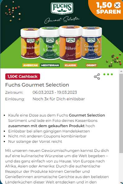 [Mein Real] Fuchs Gourmet Selection, Hummus & Falafel und Couscous & Bulgur, mit Scondoo Cashback nur 49 Cent! die Dose - 3x einlösbar