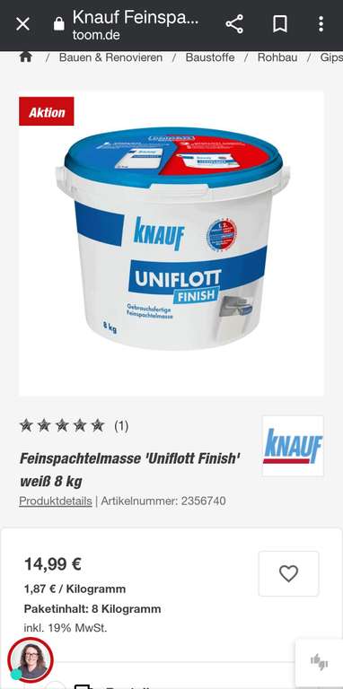[Bauhaus TPG] Knauf Uniflott Finish 8kg