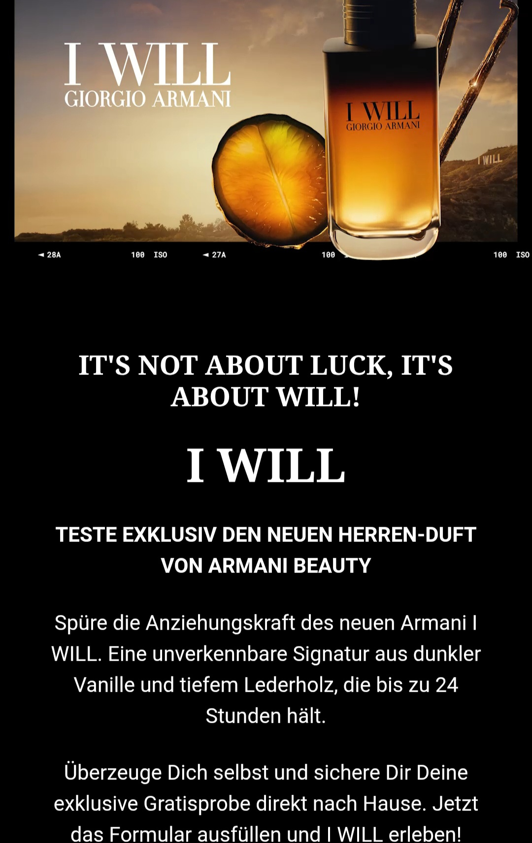 Gratis Armani „I WILL“ Herren-Duftprobe // Gewinnspiel (25.000 Proben)