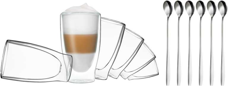 DUOS Latte Macchiato Gläser Doppelwandig 6x 400ml + 6x Löffel, Doppelwandige Gläser, Cappuccino Tassen, Löffel, Eiskaffee, Cappuccino