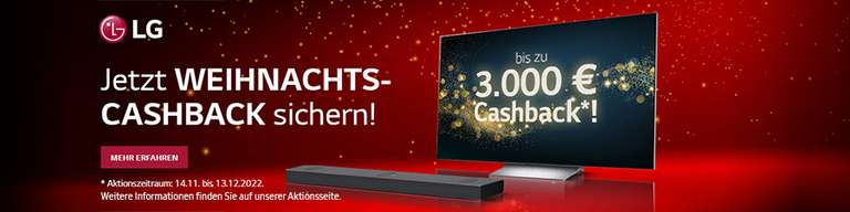 LG Cashback Aktion vom 14.11. bis 13.12.2022 bis 3000€ auf OLED TVs und Soundbars