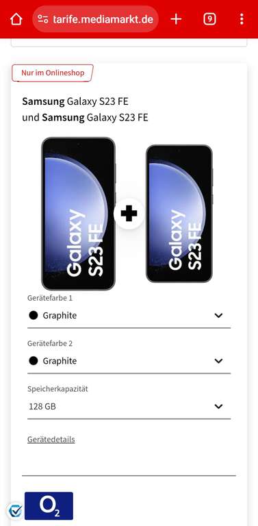 o2 Doppelkartenaktion: 2x Mobile M Boost mit 50GB und 2x Samsung s23 FE (491,75 Euro für jeweils ein Handy)