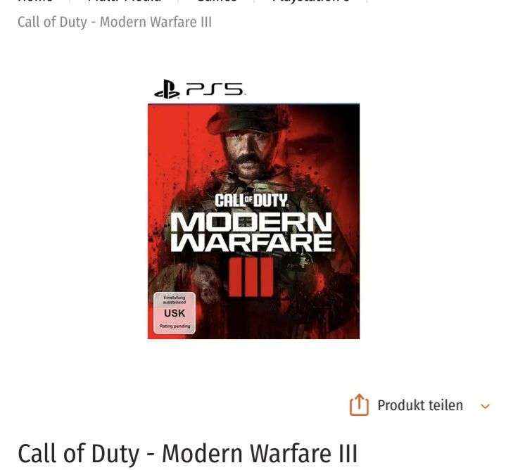 Call of Duty - Modern Warfare 3 PS5 20% Rabatt bei Onlinebestellung + CB Gutscheine bei Abholung im Markt