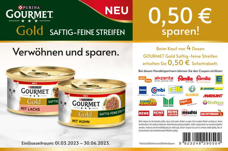 0,50€ Coupon für 4 Dosen Purina Gold bis 30.06.2023 in PDF zum Downloaden