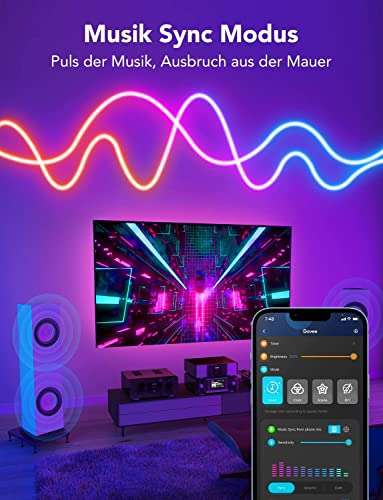 Govee Neon LED Strip 5m | (RGBIC Streifen mit App-Steuerung, Musik-Sync, Funktioniert mit Alexa & Google Assistant, 64 Modi dimmbar)