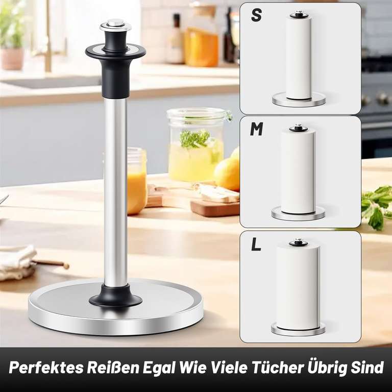 [Amazon Prime] VEHHE Küchenrollenhalter mit Widerstandsfähiger Elastischer Struktur, mit Saugnäpfen, 27-29 cm für 15€