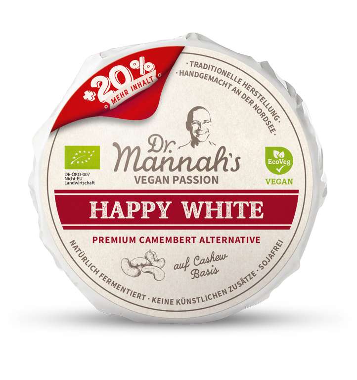 Dr. Mannah's Happy White (vegane Camembert-Alternative) für 1,99€ (55% günstiger)
