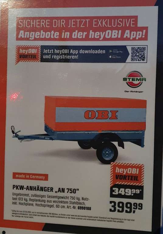(Lokal Merseburg) PKW Anhänger 750 KG 100 Km/h