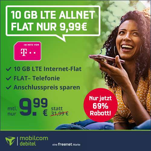 [Telekom-Netz] 10GB green LTE Tarif für 9,99€ / Monat von mobilcom-debitel mit VoLTE, WLAN Call, Telefon-Flat + keine AG