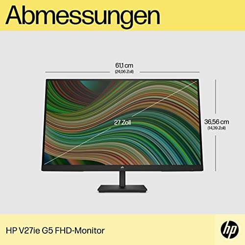 HP V27ie G5 FHD Monitor 68,6 cm (27 Zoll), 1920 x 1080 Pixel (16:9), 75 Hz, Full HD, AMD FreeSync, VGA, HDMI 1.4, DisplayPort 1.2