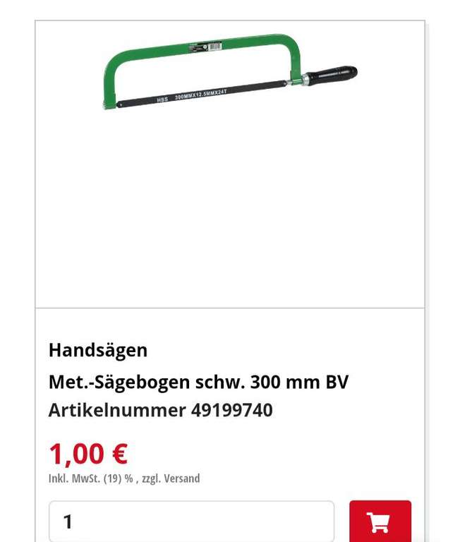 Einhell Werksverkauf: HSS 300mmx12,5mm Metallsägebogen , auch Ringschlüssel 12/13 für 0.50€ , B -Ware Shop
