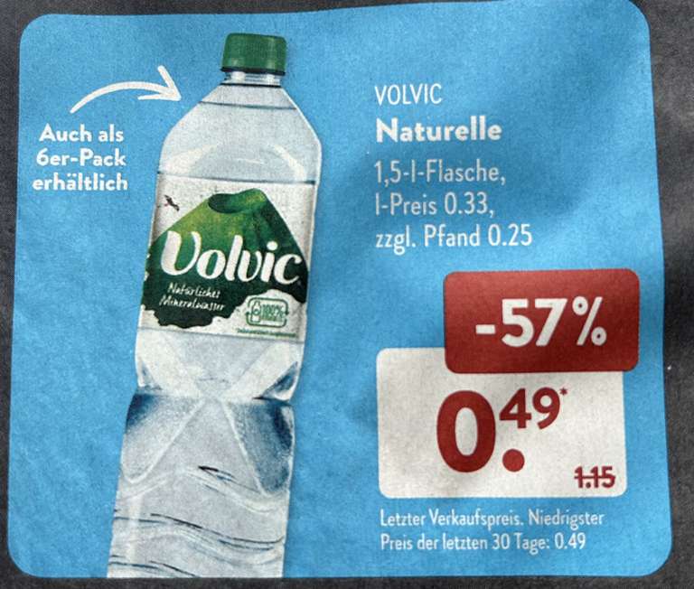 [Aldi Süd] Volvic Naturelle, 1,5Liter Flasche zzgl. 0,25€ Pfand