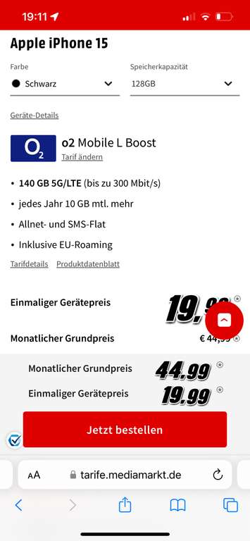 iPhone 15 incl 140GB / 5G /LTE ALLNET FLAT von O2