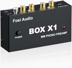 Fosi Audio BOX X1 Phono Vorverstärker, Vorverstärker für MM Plattenspieler mit 3,5-mm-Kopfhörer und RCA-Ausgang