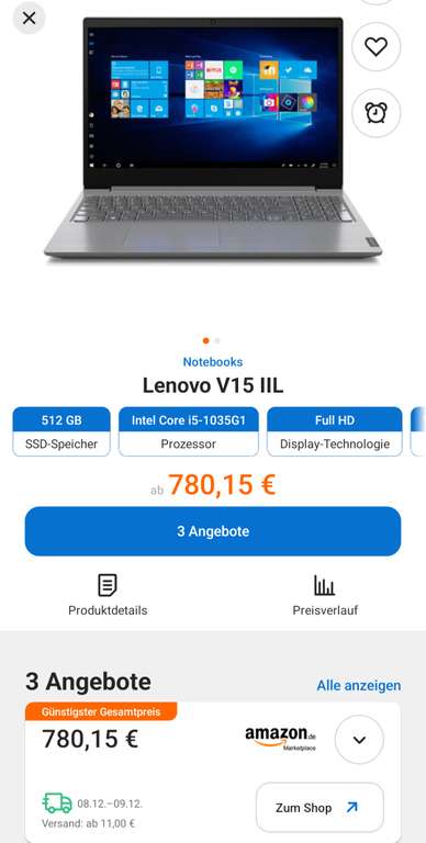 (Metro B2B) Lenovo Notebook V15IIL i5-1035G1 512GB SSD 8GB RAM ab 8.12.22