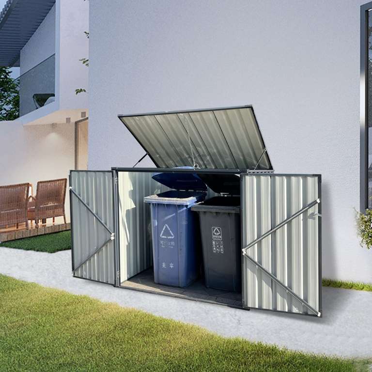 HC Garten & Freizeit Mülltonnenbox mit Abdeckung, für 2 x 240L Mülltonnen, ca. 158 x 101 x 130/137 cm
