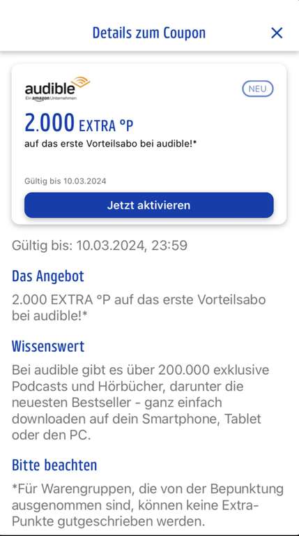 2000 Punkte für Audible Vorteilsabo über Payback ggf. personalisiert, auch über App