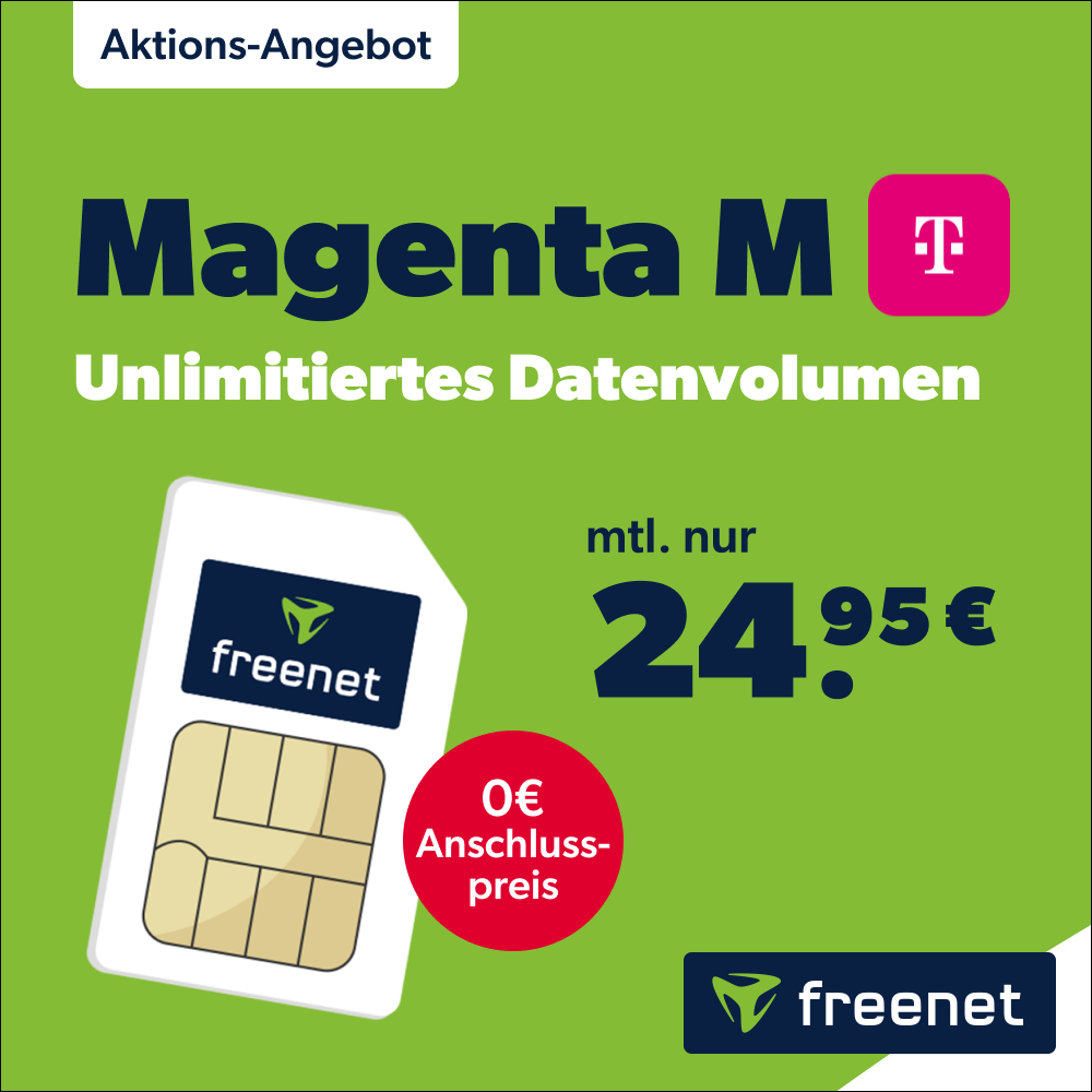 [Telekom-Netz] freenet Telekom Magenta Mobil M mit UNLIMITED 5G Datenvolumen für 24,95 € mtl. | inkl. CH und UK | 0€ Anschlussgebühr