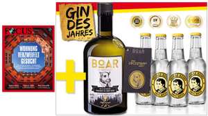 12 Ausgaben FOCUS mit BOAR Gin-Geschenkset für zusammen 39,40€ (0,5l Premium Dry Gin + 4 Flaschen 0,2l Thom. Henry Tonicwater i.W.v. 49,90€)