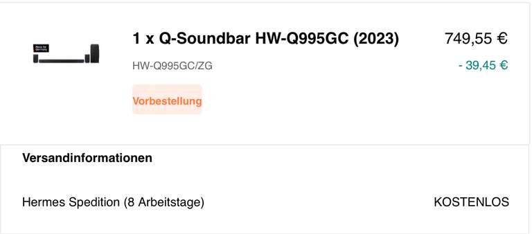 (CB) Samsung Q-Soundbar HW-Q995GC/ZG Dolby Atmos kabellos 11.1.4 Sound