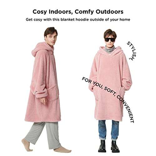 Bedsure Hoodie Decke mit Ärmeln Rosa - Decke zum Anziehen Sweatshirt, Kuscheldecke mit Ärmeln Pullover 107x90 cm