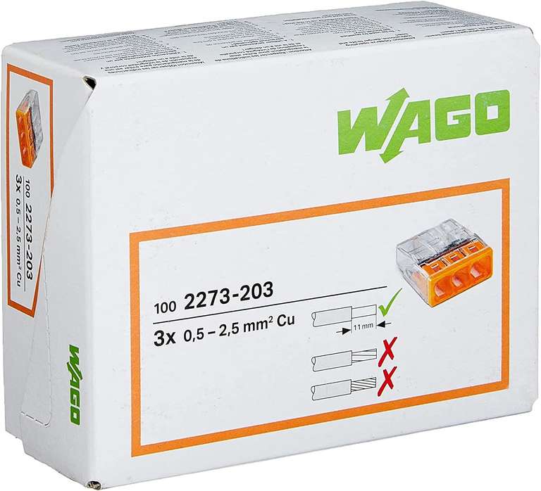 Wago COMPACT-Verbindungsdosenklemme 3-Leiter-Klemme 0,5-2,5 mm² Inhalt 100 Stück - Prime