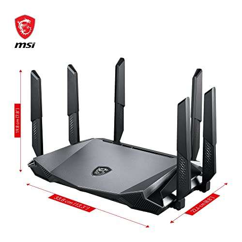 MSI Radix AX6600 WiFi 6 Tri-Band Gaming Router - Schnelles WLAN mit bis zu 6600 Mbit/s (5GHz, 2,4GHz Wireless), AI QoS Priority