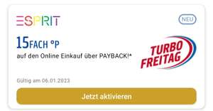 Esprit: 15Fach Payback Punkte (7,5% Cashback) auf den Onlineeinkauf über Payback
