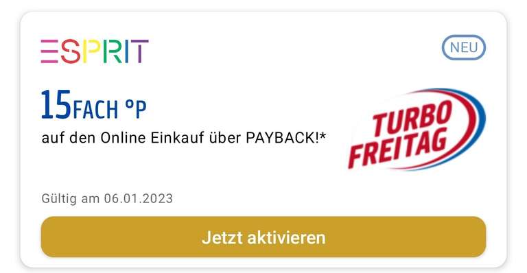 Esprit: 15Fach Payback Punkte (7,5% Cashback) auf den Onlineeinkauf über Payback