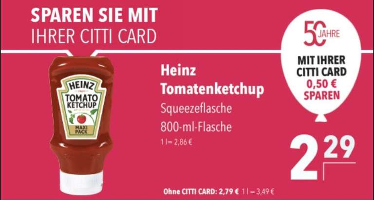 (mit CITTI Card, LOKAL Schleswig-Holstein, Flensburg, Kiel, Lübeck ) Heinz Tomatenketchup 800 ml Squeezeflasche