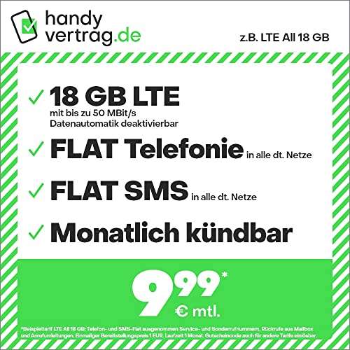 Handyvertrag.de Drillisch Telefonica 18GB/9,99€ Allnet/SMS Flat monatl. kündbar 6€ Anschlussgebühr