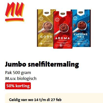 (Jumbo Supermarkten) Offline Filialangebot Grenzregion Niederlande Kaffee Hausmarke Jumbo gemahlen 50% reduziert,ausser Bio, ab 2,14€ /Pfund