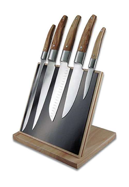 LAGUIOLE Messerblock-Set, 6-tlg. (Schälmesser, Küchenmesser, Santoku-Messer, Aufschnittmesser, Magnetblock)