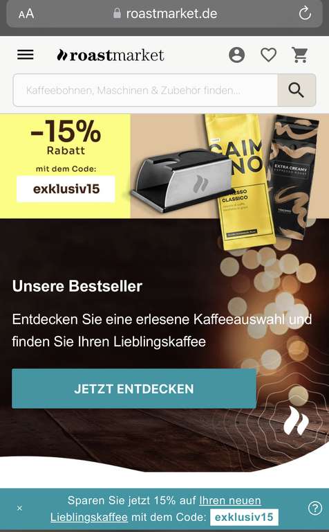 [AMEX Offers] Roastmatket.de 10 Euro Gutschrift bei Mindestbestellung + 15% Rabatt (personalisiert)