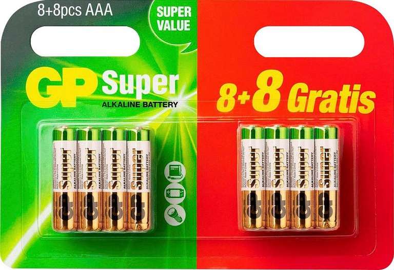 GP Batteries »AA Mignon Super Alkaline Batterie, 1,5V, 16 Stück (8+8)« Batterie, (1,5 V, 16 St) (OTTO)