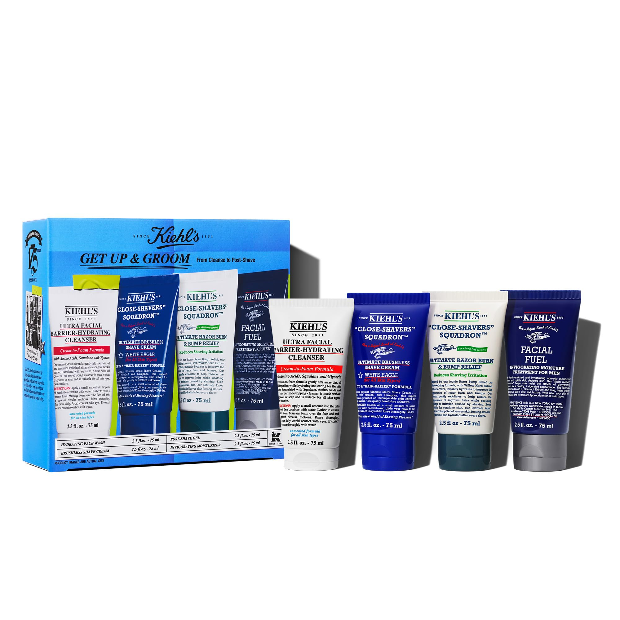 Kiehl's Men’s Grooming Travel Set, Reiseset und Geschenk für Männer, 4-Schritte Pflegeroutine für Reinigung, Rasur - Prime