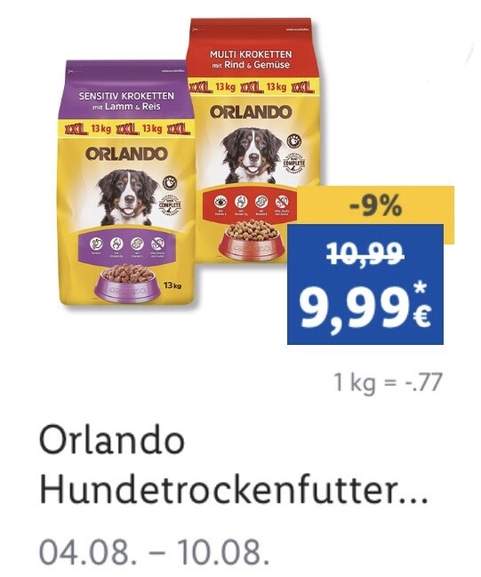 XXL ORLANDO 13kg Hundetrockenfutter Croquettes nur 11,49 bei Lidl | mydealz