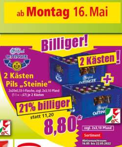 2 Kästen Oettinger Pils Steinie, 2x20x0,33 l Flasche, zzgl. Pfand 2x3,10€ ab 16.05 Norma