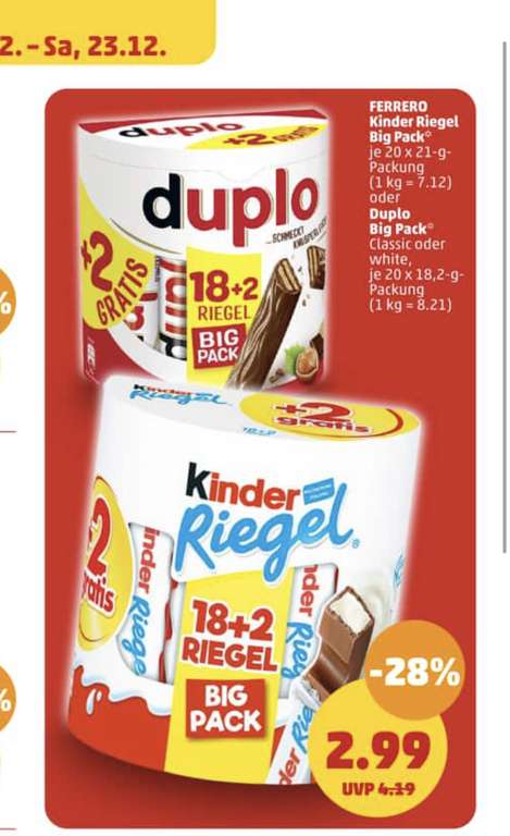Kinder Riegel & Duplo 18+2 Big Pack 2.99€ Penny [Bundesweit] offline